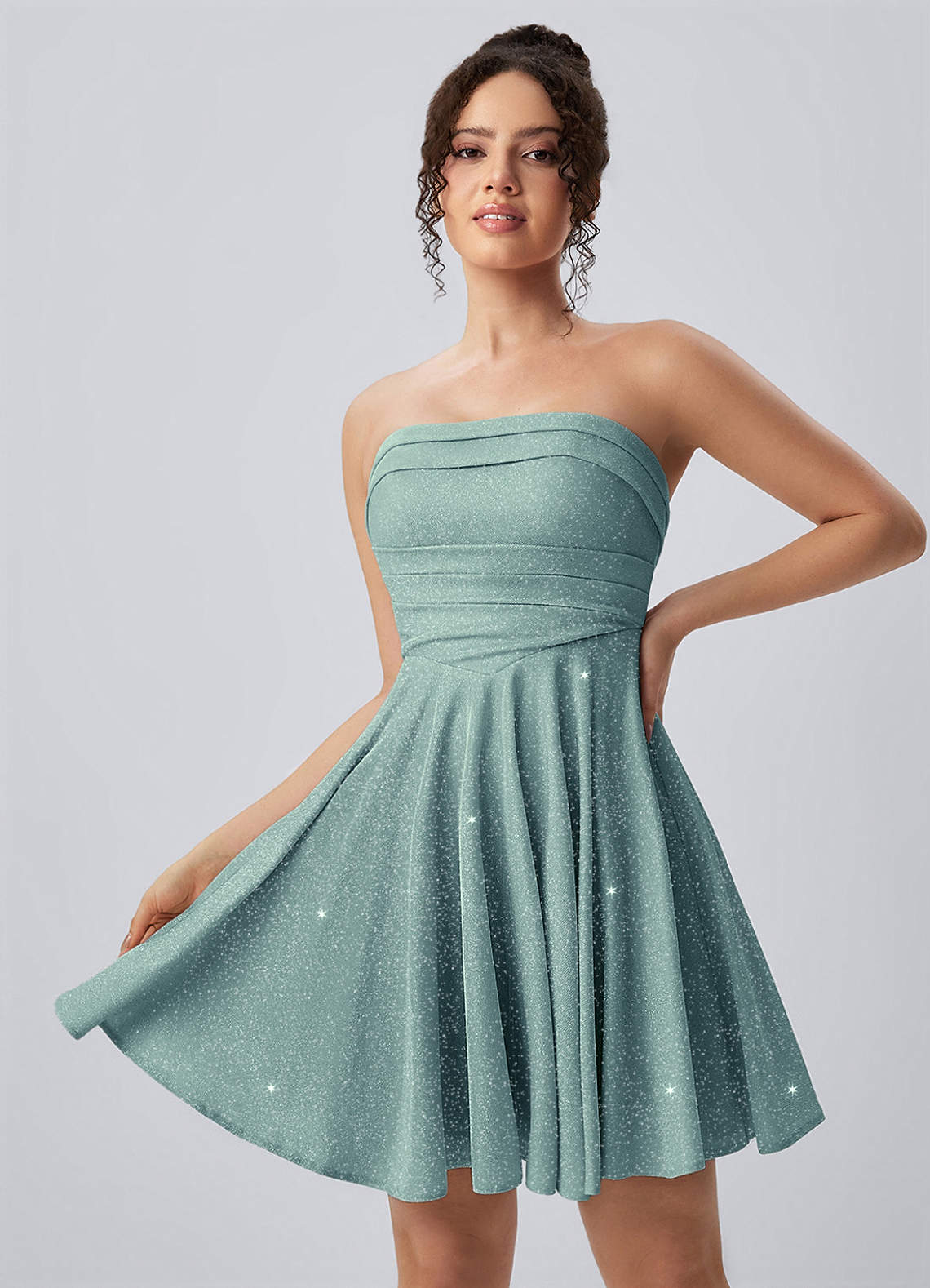 Jacinthe Skater Strapless Glitter Knit Mini Prom Dress in Royal Blue