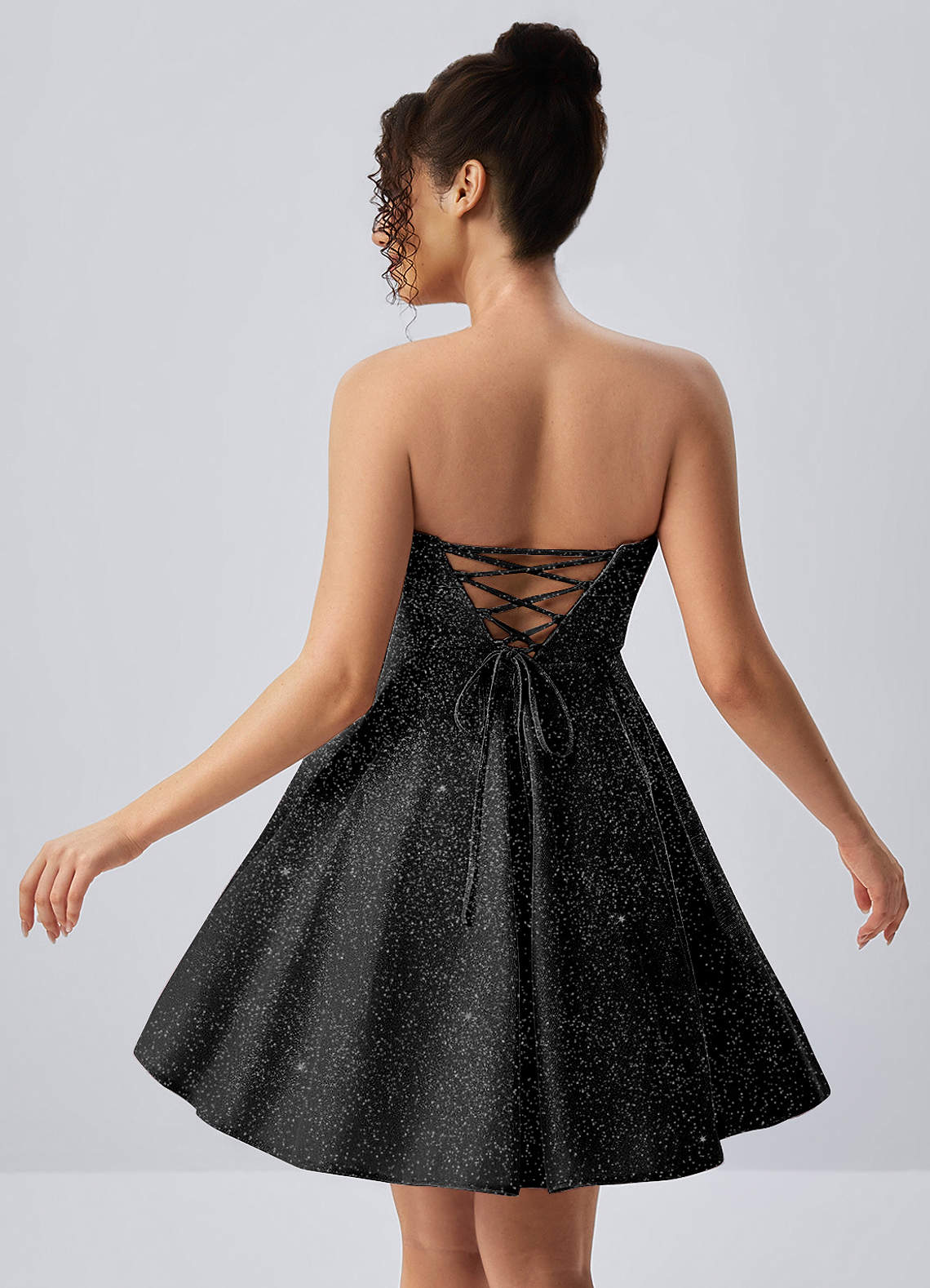 Jacinthe Skater Strapless Glitter Knit Mini Prom Dress in black