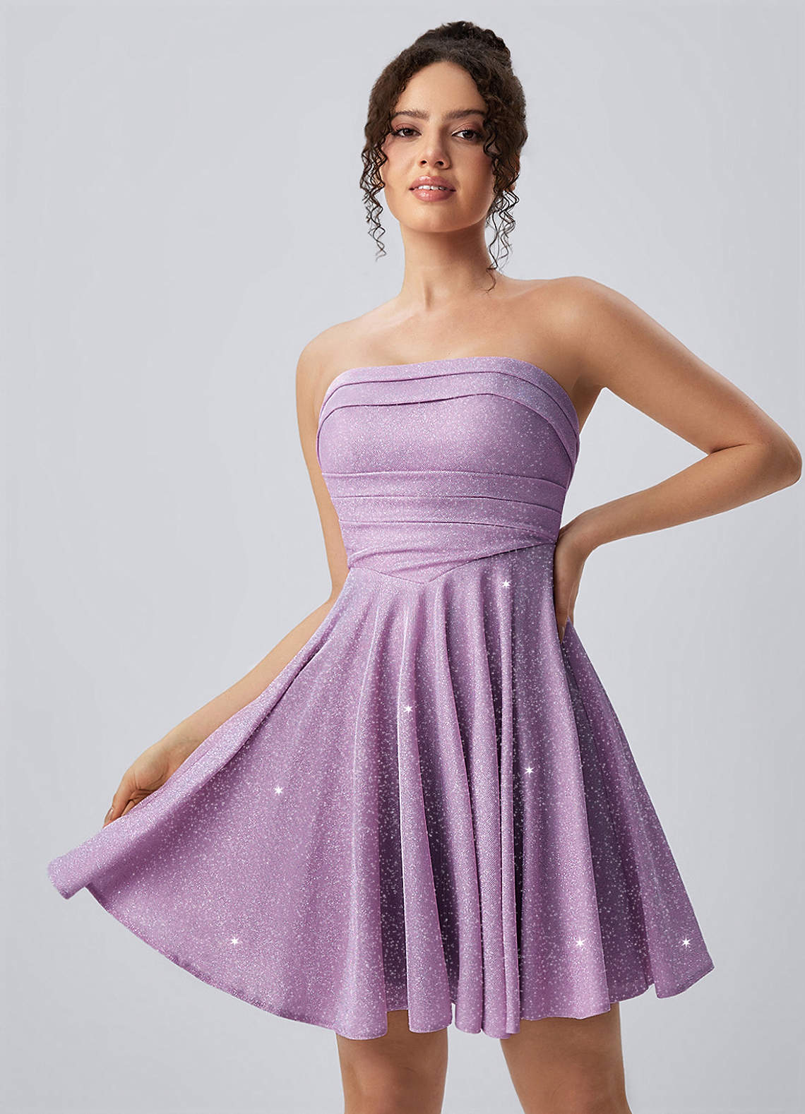 Jacinthe Skater Strapless Glitter Knit Mini Prom Dress in Royal Blue