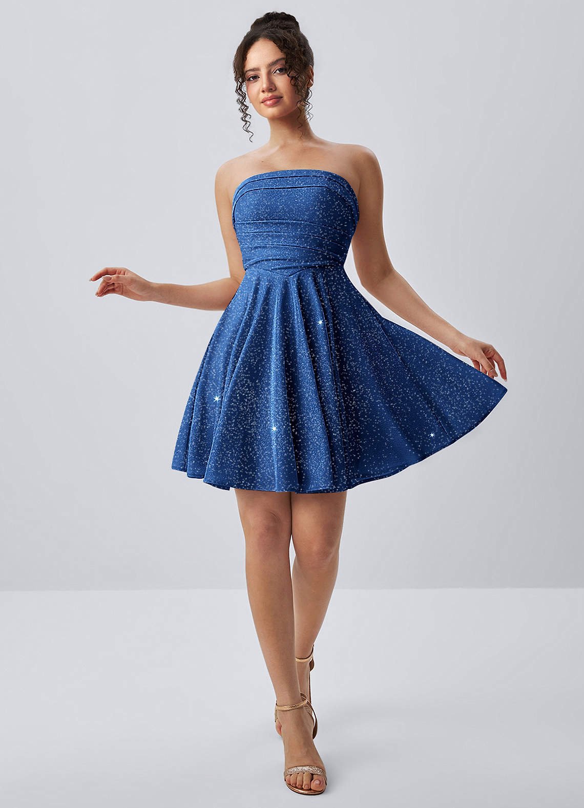 Jacinthe Skater Strapless Glitter Knit Mini Prom Dress in Royal Blue