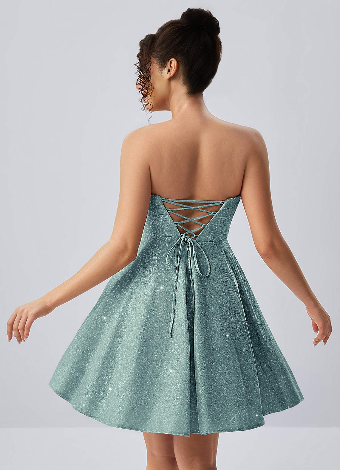 Jacinthe Skater Strapless Glitter Knit Mini Prom Dress in Light Green