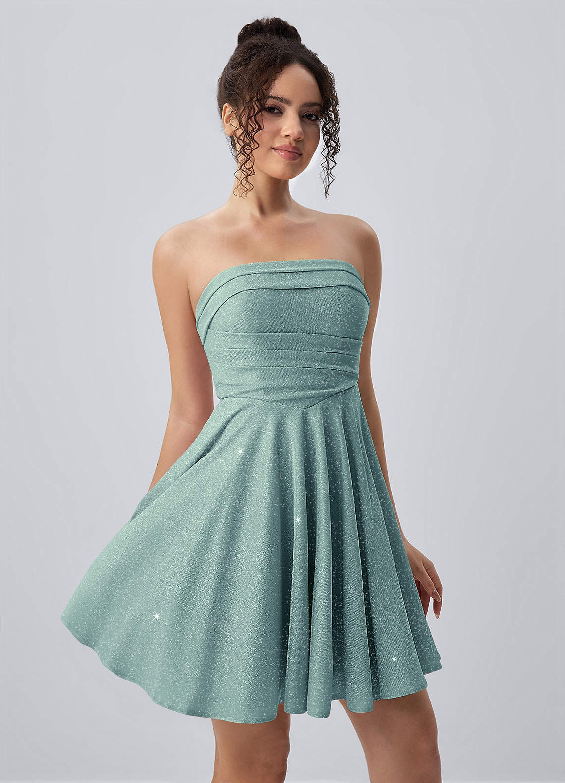 Jacinthe Skater Strapless Glitter Knit Mini Prom Dress in Light Green