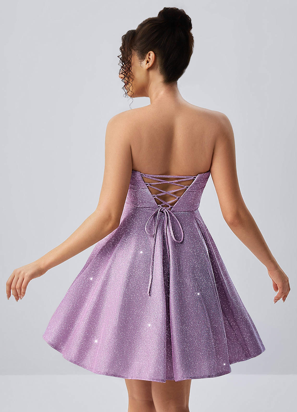 Jacinthe Skater Strapless Glitter Knit Mini Prom Dress in Lilac