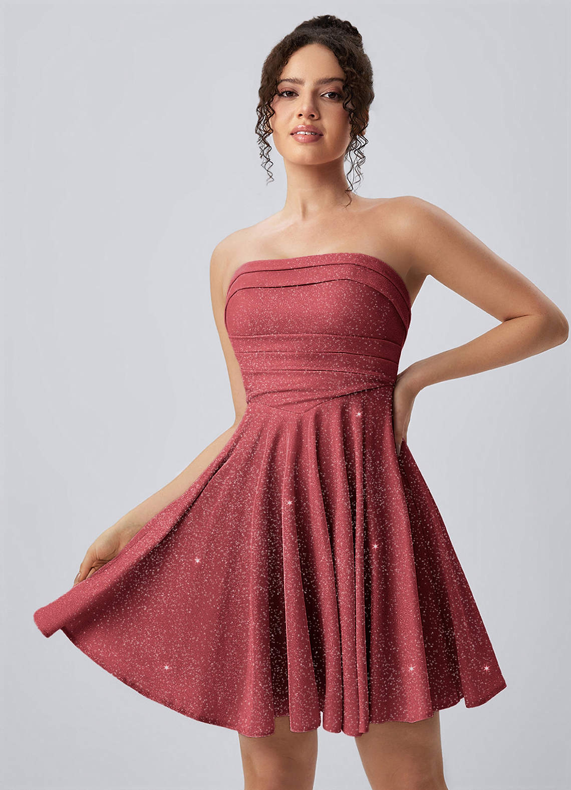 Jacinthe Skater Strapless Glitter Knit Mini Prom Dress in Royal Blue