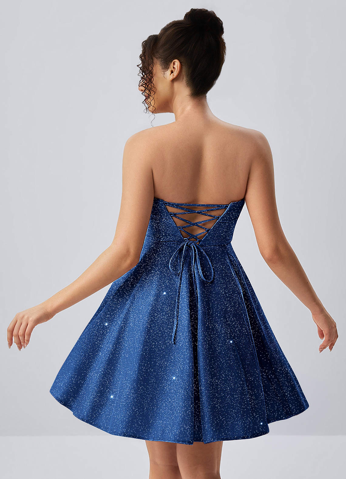 Jacinthe Skater Strapless Glitter Knit Mini Prom Dress in Royal Blue