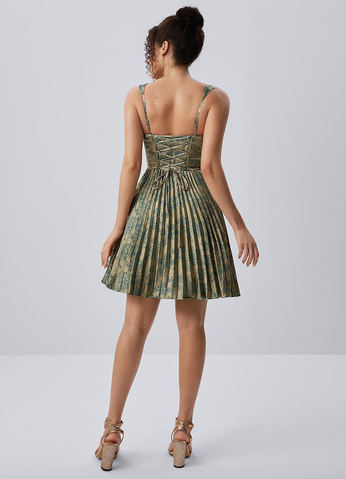 Jade A-Line Mini Corset Floral Satin Prom Dress in Platinum Teal