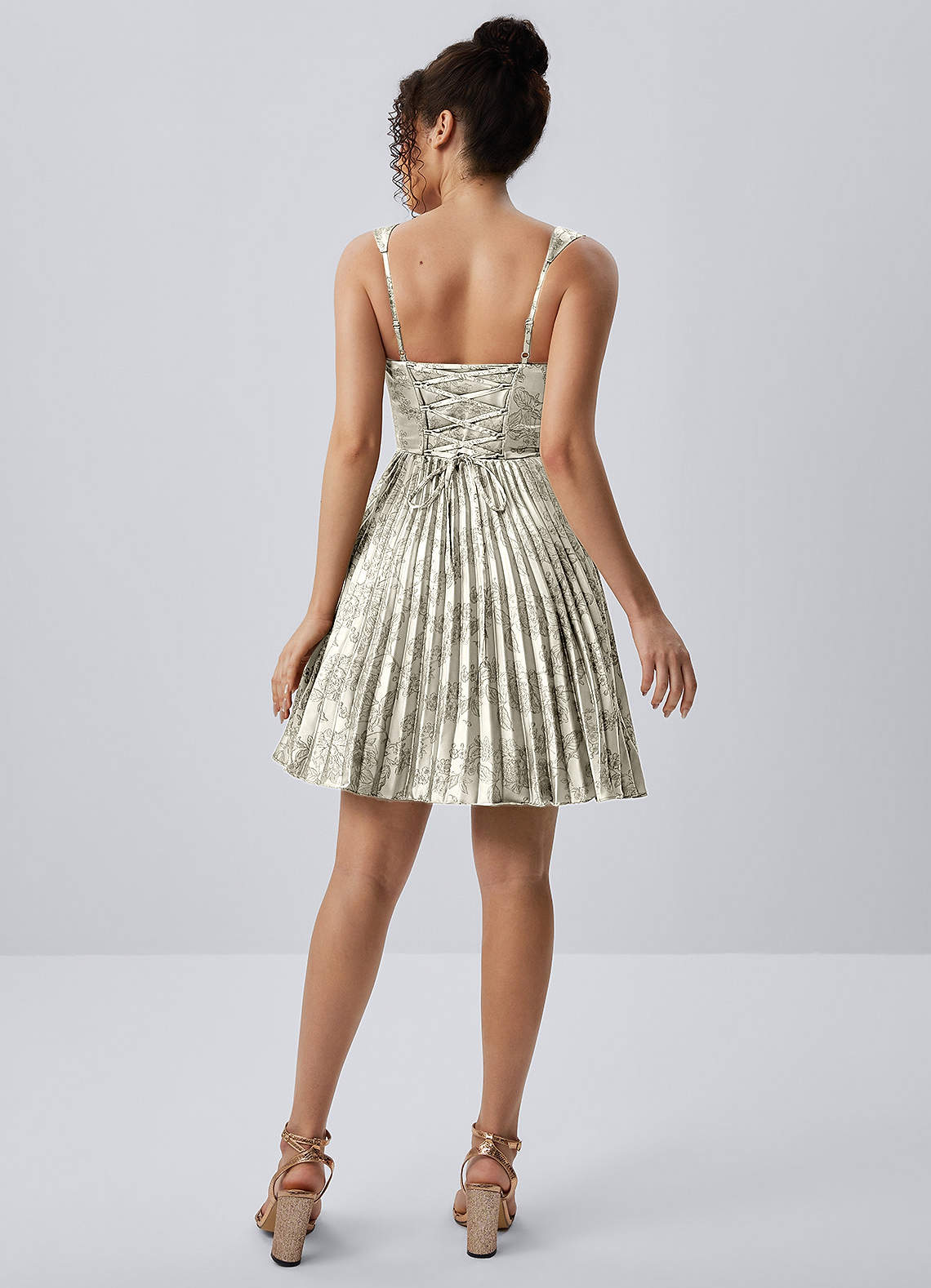 Jade A-Line Mini Corset Floral Satin Prom Dress in Cream