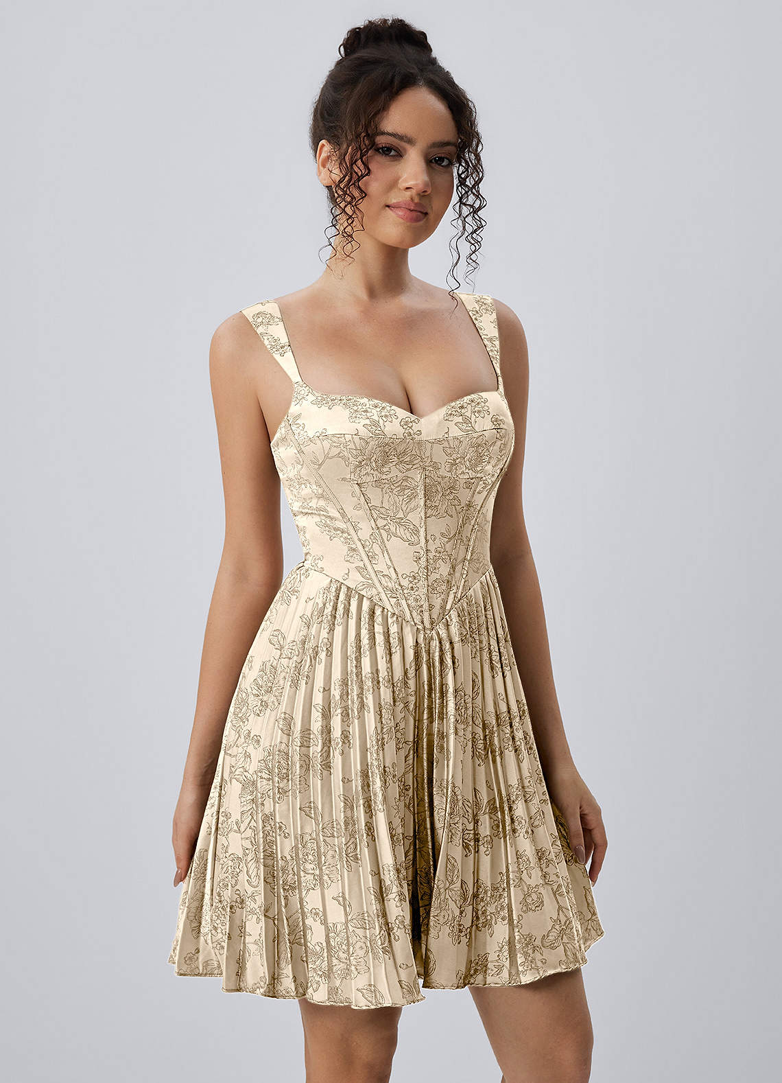 Jade A-Line Mini Corset Floral Satin Prom Dress in Ivory