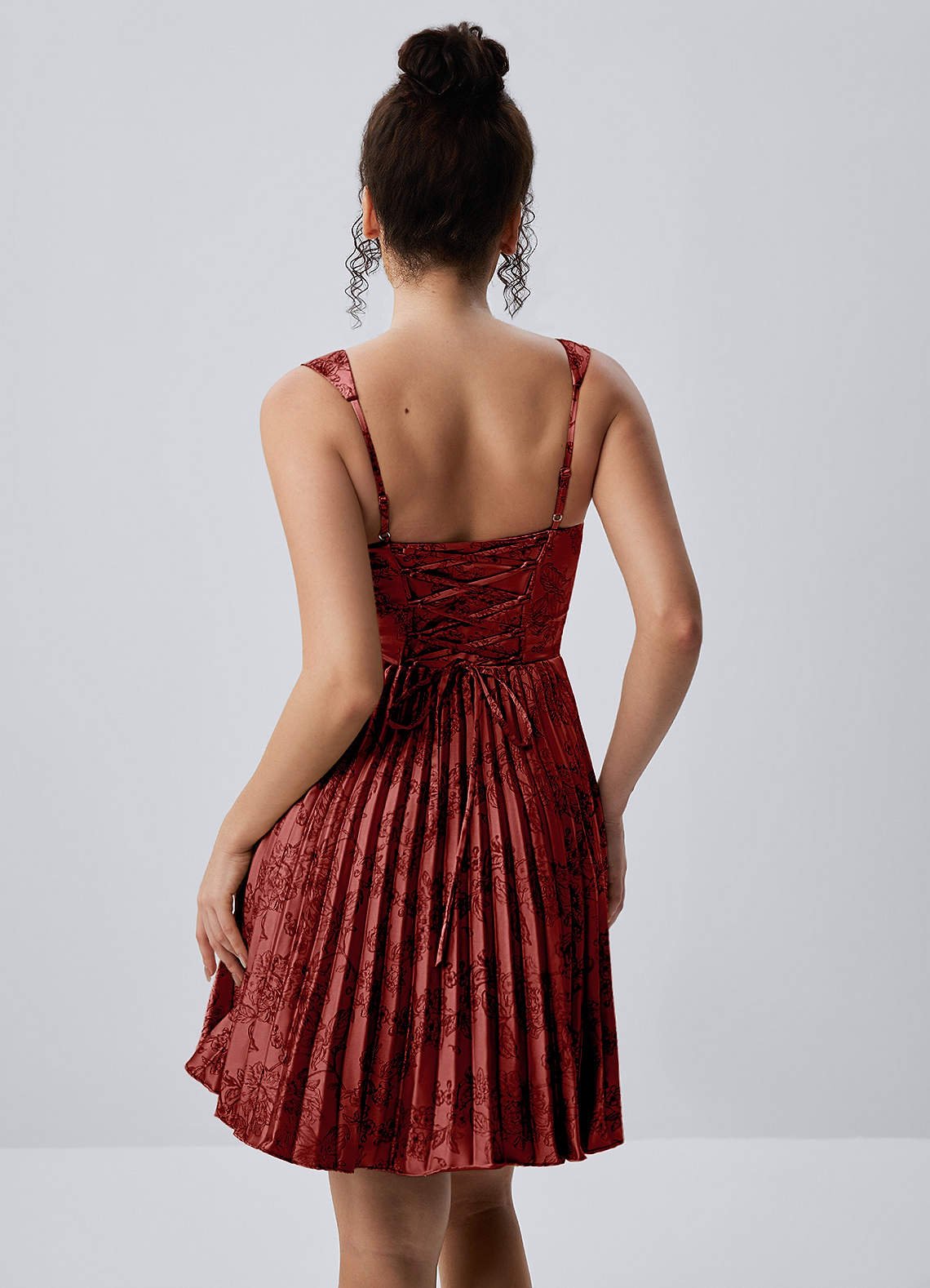 Jade A-Line Mini Corset Floral Satin Prom Dress in Orange Red