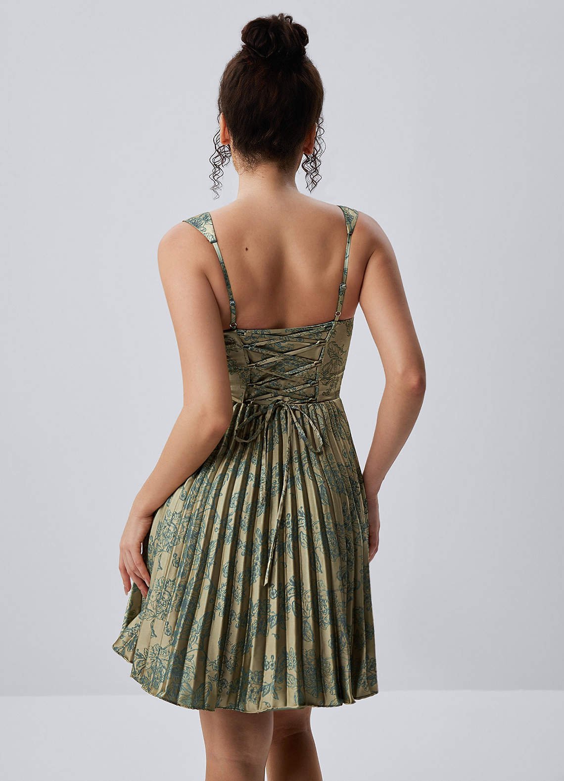 Jade A-Line Mini Corset Floral Satin Prom Dress in Platinum Teal