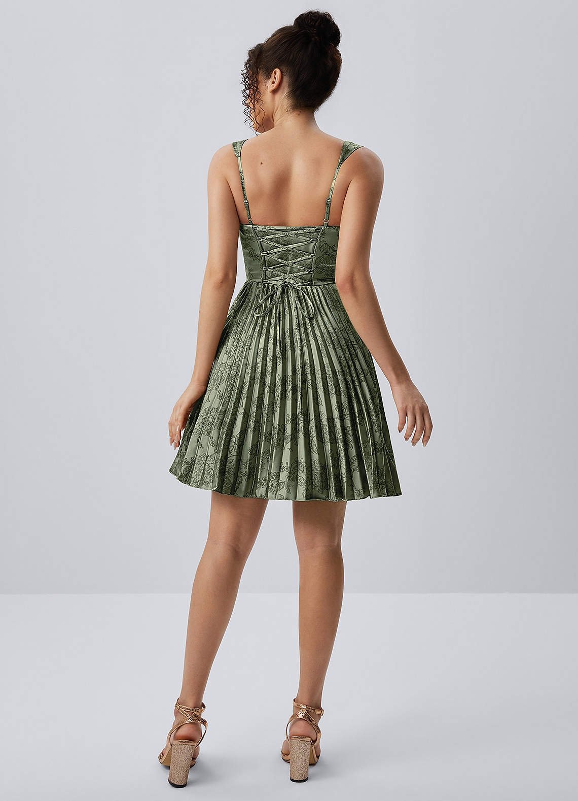Jade A-Line Mini Corset Floral Satin Prom Dress in Sage Blue