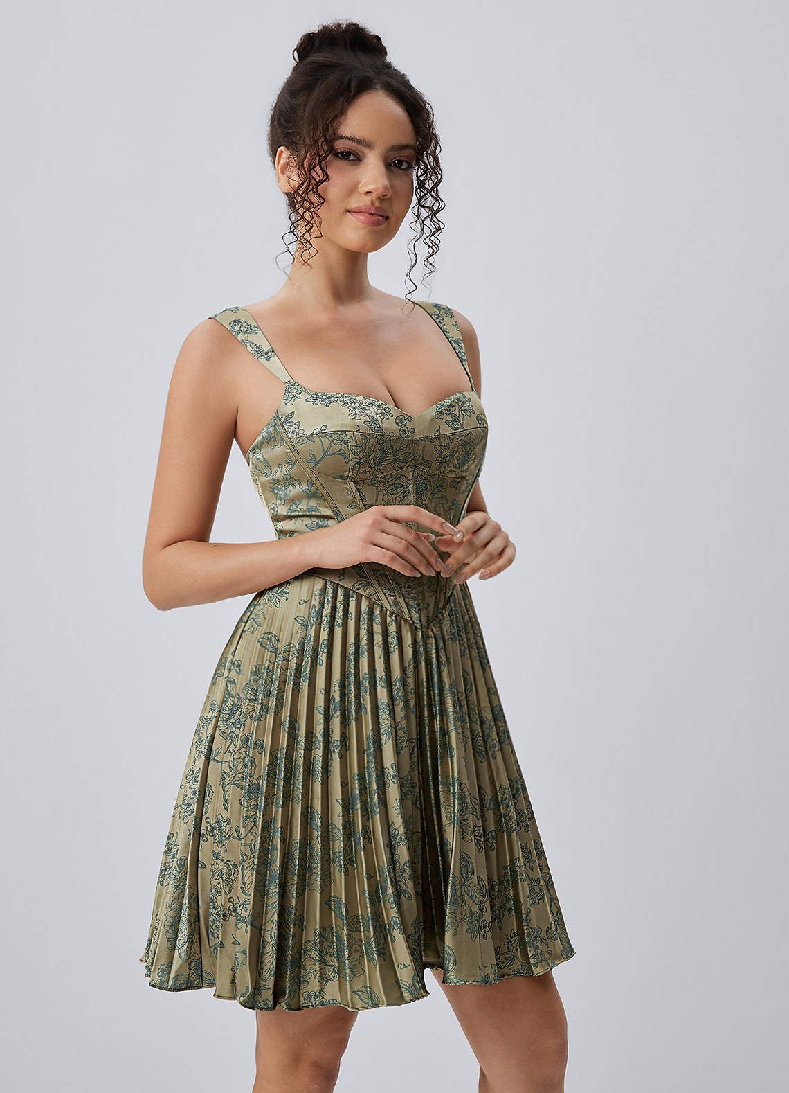 Jade A-Line Mini Corset Floral Satin Prom Dress in Platinum Teal