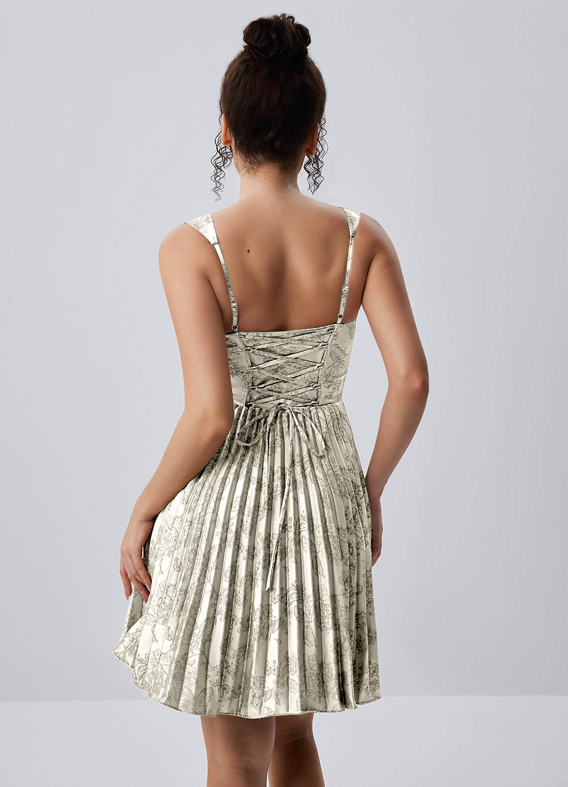 Jade A-Line Mini Corset Floral Satin Prom Dress in Cream