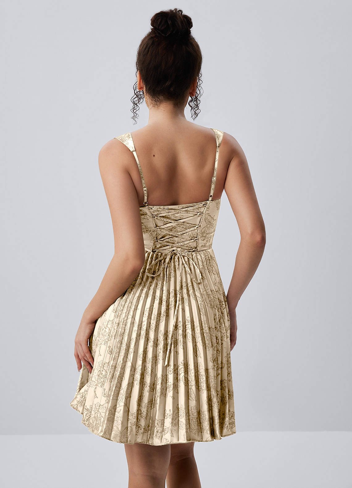 Jade A-Line Mini Corset Floral Satin Prom Dress in Ivory