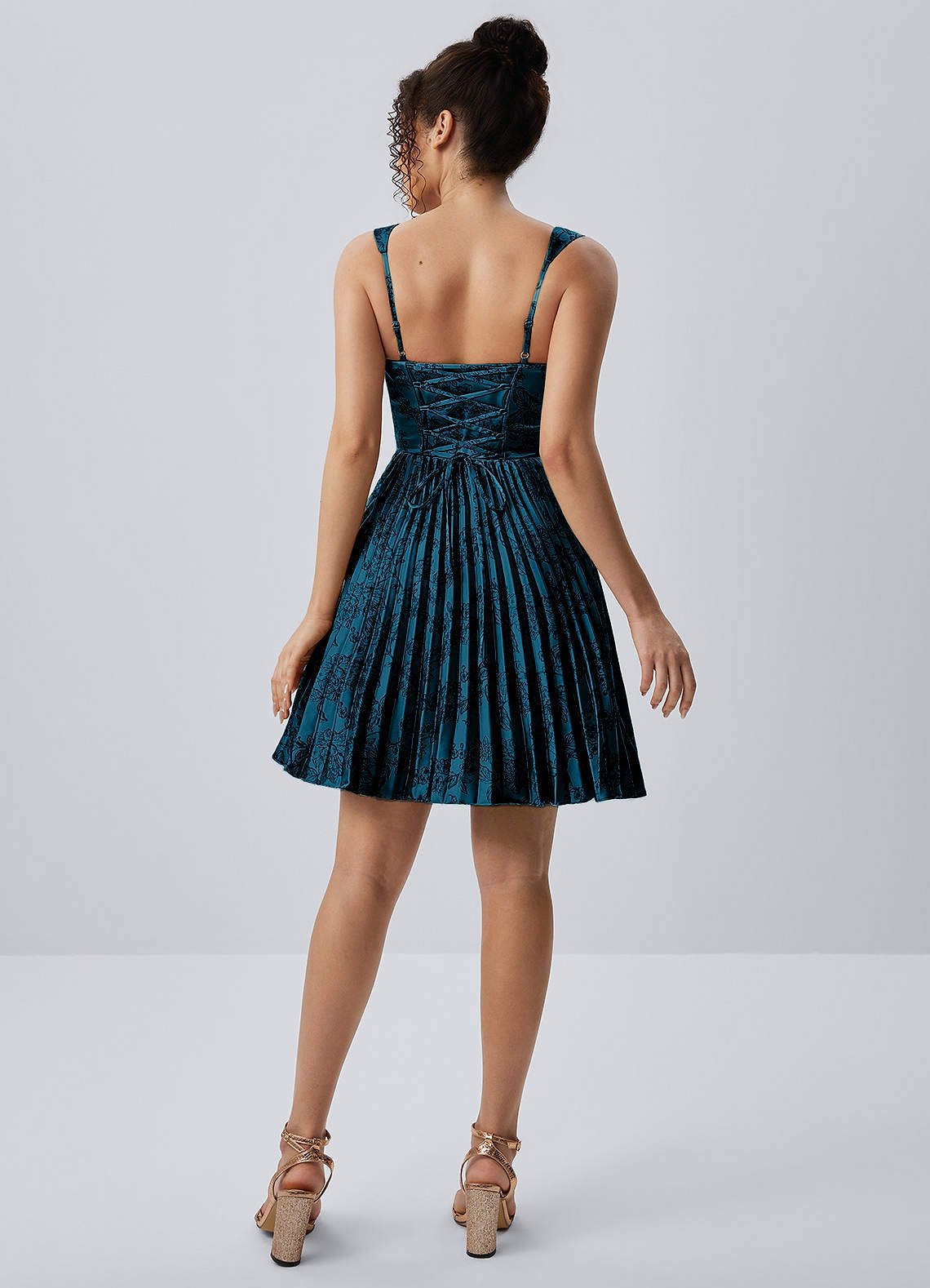 Jade A-Line Mini Corset Floral Satin Prom Dress in Navy Black
