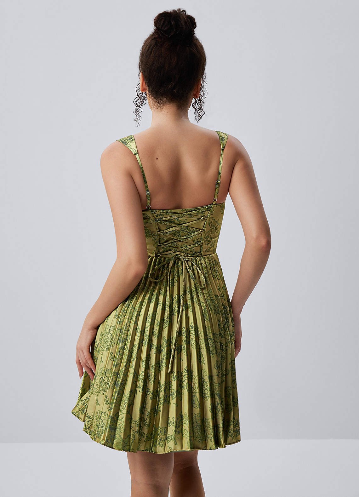 Jade A-Line Mini Corset Floral Satin Prom Dress in Moss Navy