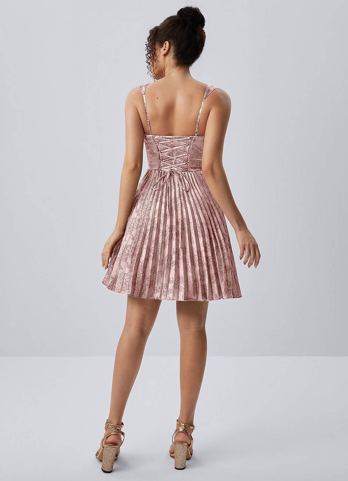 Jade A-Line Mini Corset Floral Satin Prom Dress in Pink