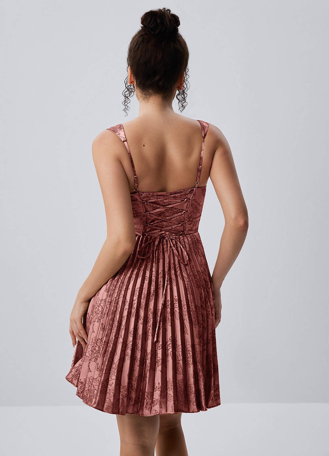 Jade A-Line Mini Corset Floral Satin Prom Dress in Vintage Rose