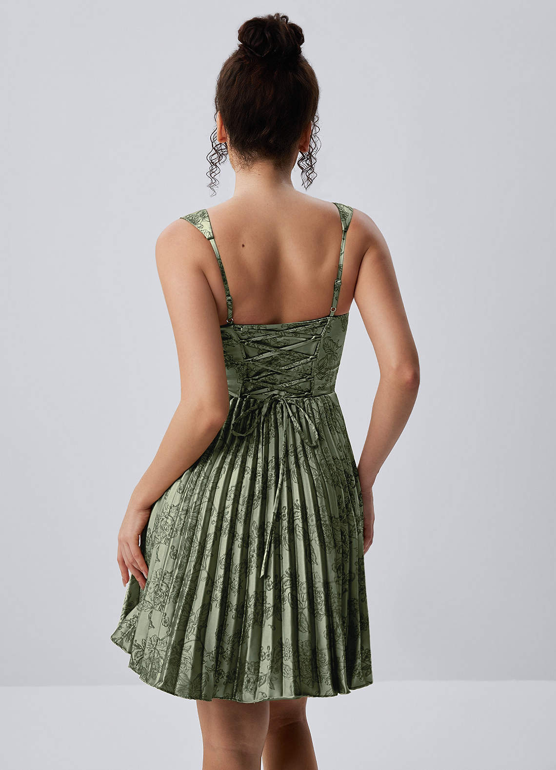 Jade A-Line Mini Corset Floral Satin Prom Dress in Sage Blue