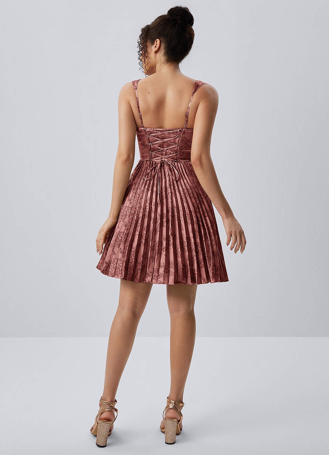 Jade A-Line Mini Corset Floral Satin Prom Dress in Vintage Rose