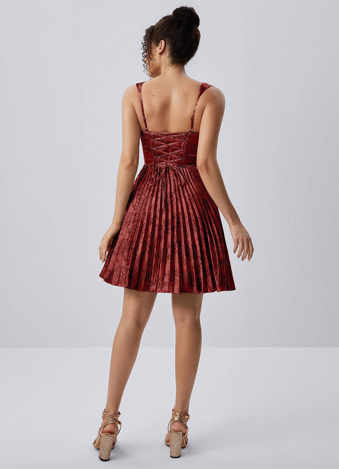 Jade A-Line Mini Corset Floral Satin Prom Dress in Orange Red