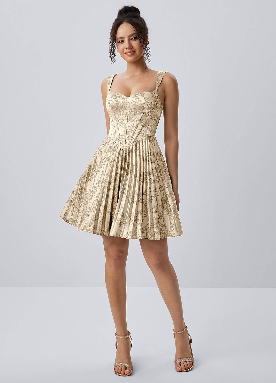 Jade A-Line Mini Corset Floral Satin Prom Dress in Ivory