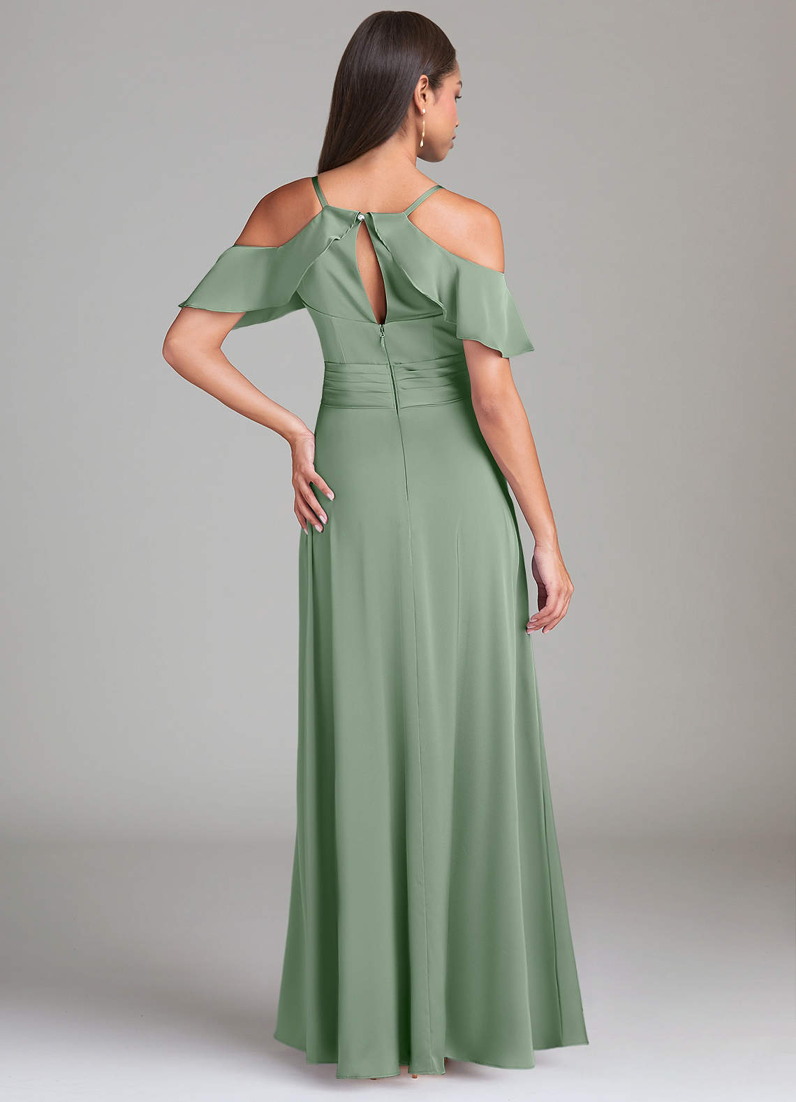 Dakota A-Line V-Neck Stretch Satin Bridesmaid Dress in Matcha