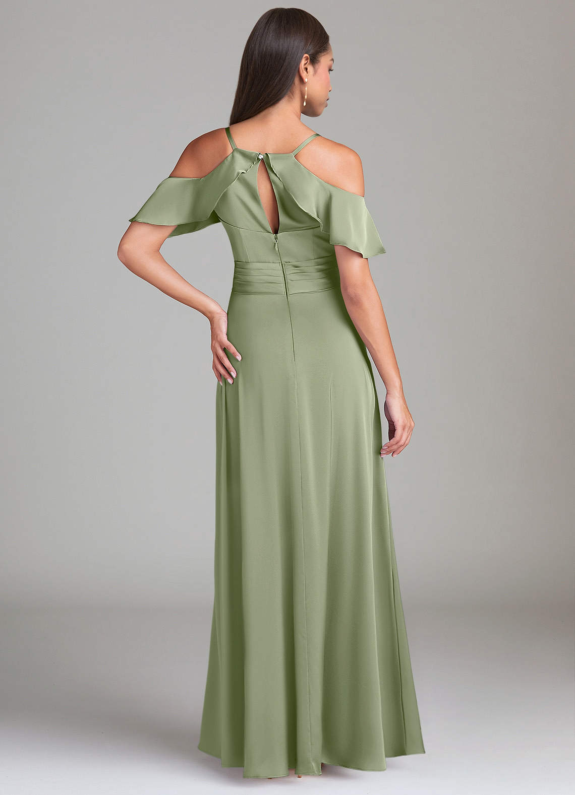 Dakota A-Line V-Neck Stretch Satin Bridesmaid Dress in Pistachio