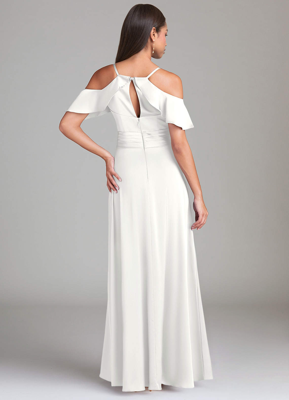 Dakota A-Line V-Neck Stretch Satin Bridesmaid Dress in white