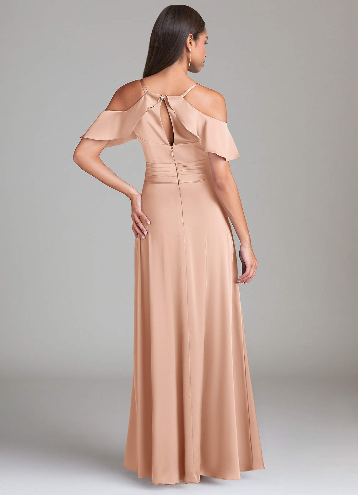 Dakota A-Line V-Neck Stretch Satin Bridesmaid Dress in rose gold