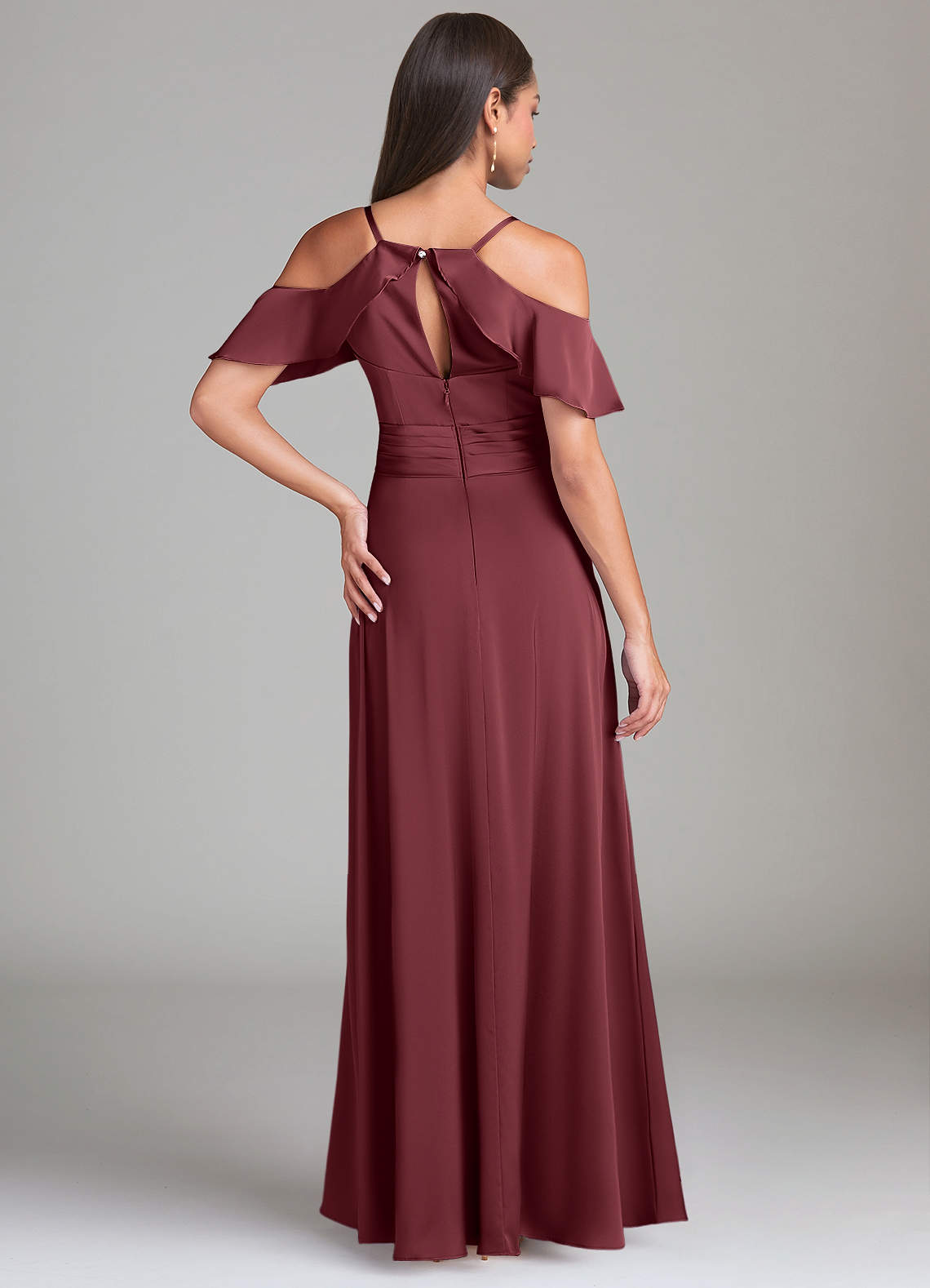 Dakota A-Line V-Neck Stretch Satin Bridesmaid Dress in Merlot