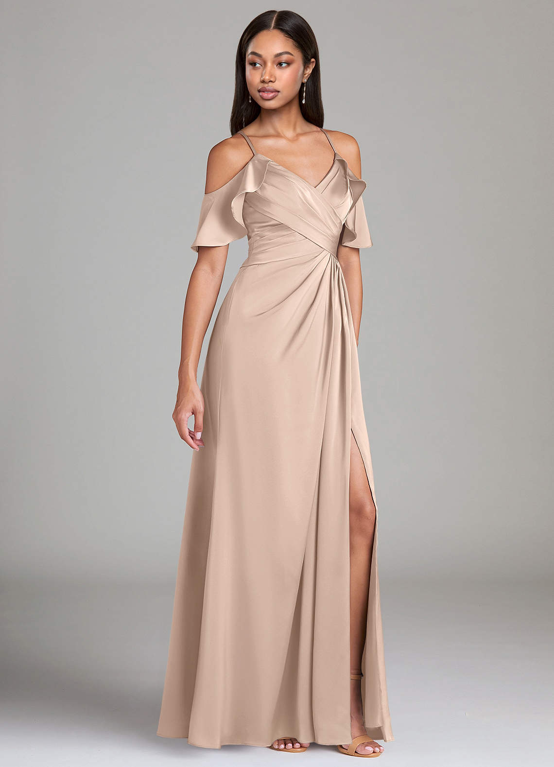 Dakota A-Line V-Neck Stretch Satin Bridesmaid Dress in English Rose