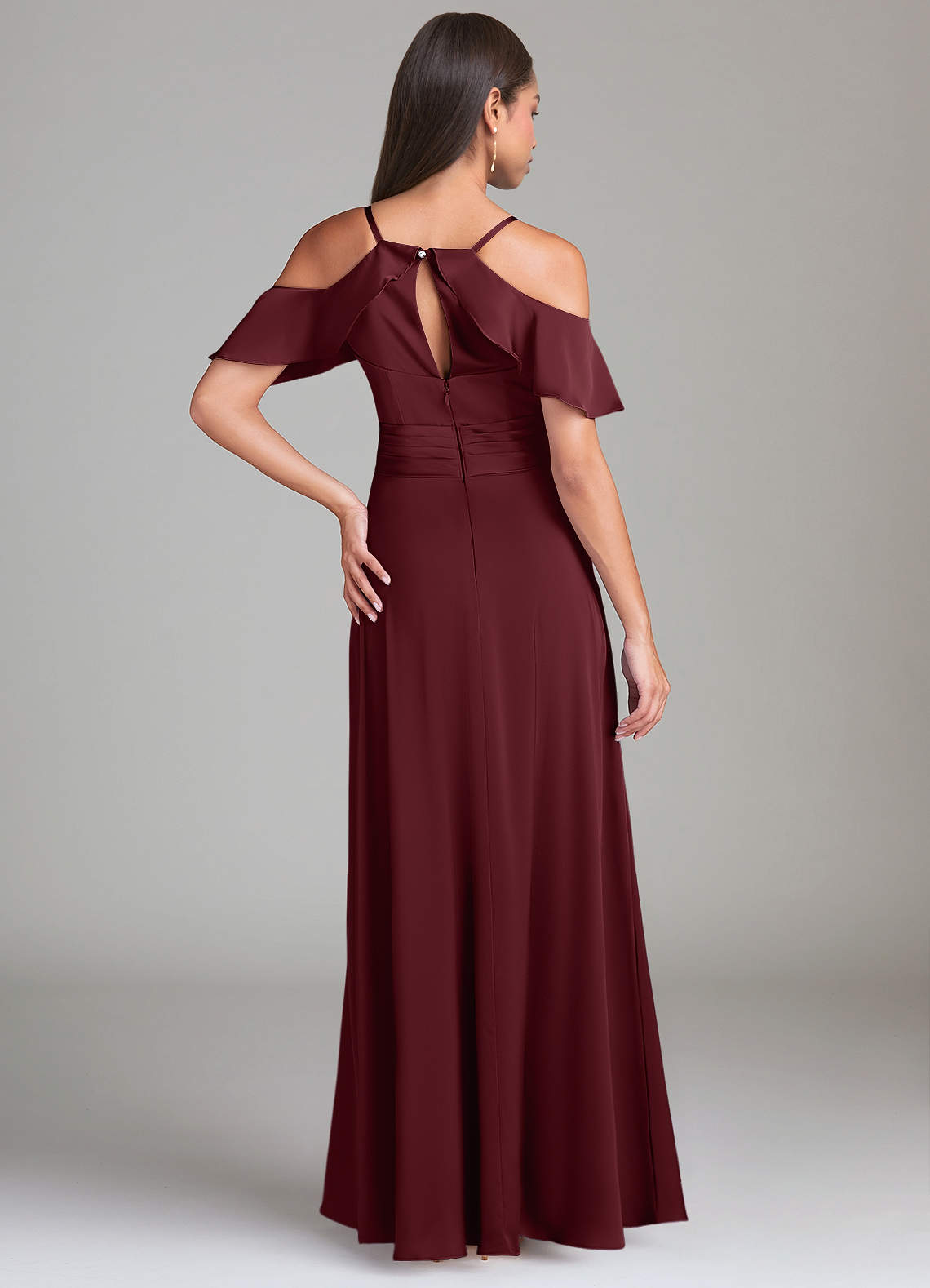 Dakota A-Line V-Neck Stretch Satin Bridesmaid Dress in Cabernet