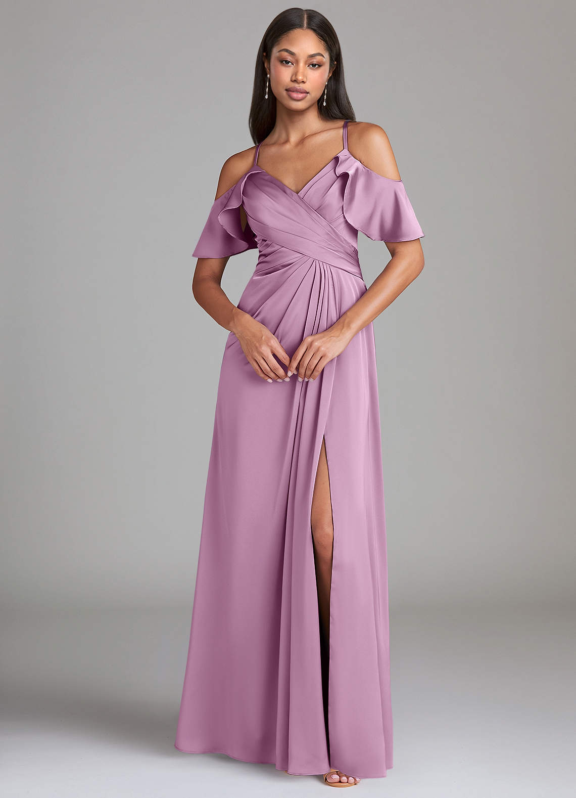 Dakota A-Line V-Neck Stretch Satin Bridesmaid Dress in Wisteria