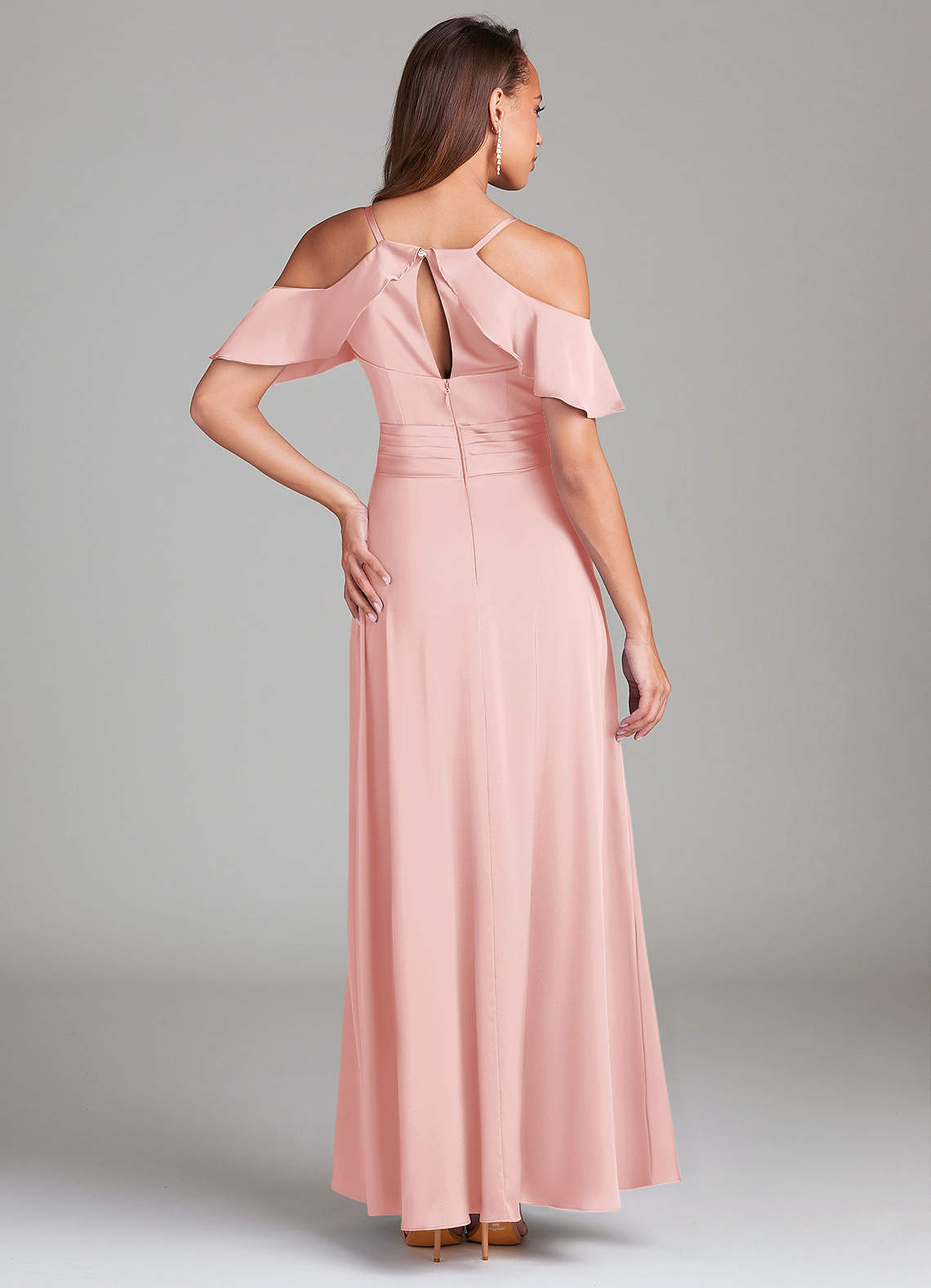 Dakota A-Line V-Neck Stretch Satin Bridesmaid Dress in Powder Pink