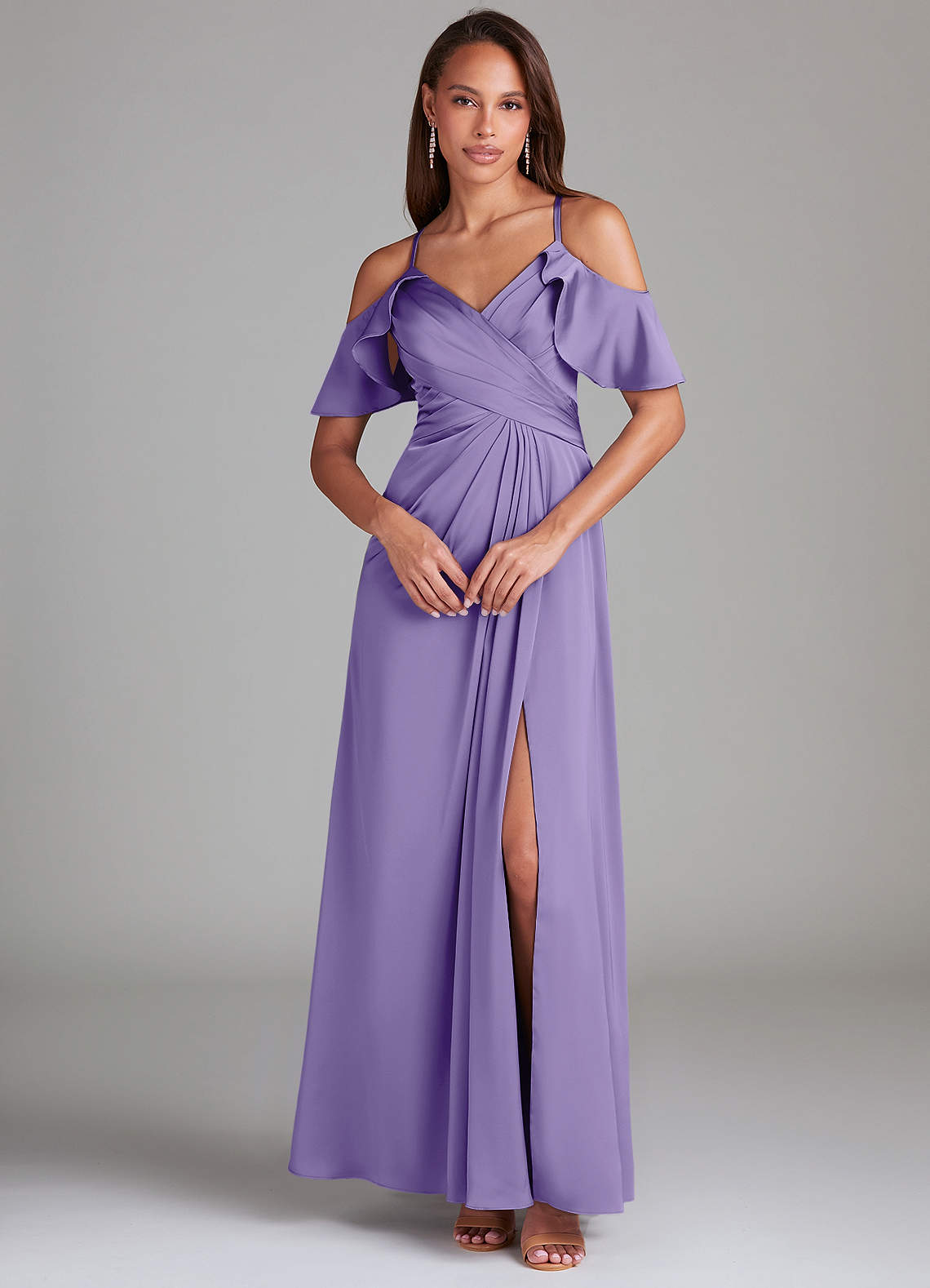 Dakota A-Line V-Neck Stretch Satin Bridesmaid Dress in Tahiti