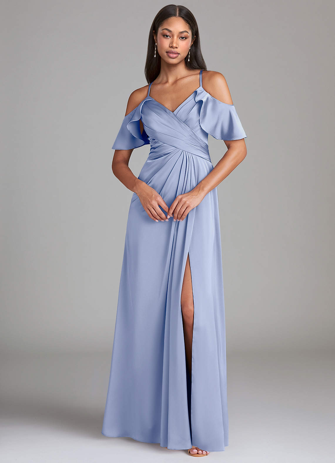 Dakota A-Line V-Neck Stretch Satin Bridesmaid Dress in Ice