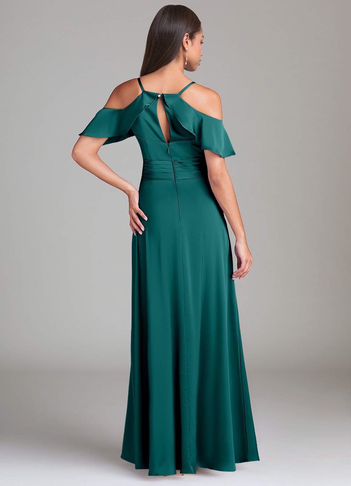 Dakota A-Line V-Neck Stretch Satin Bridesmaid Dress in Peacock