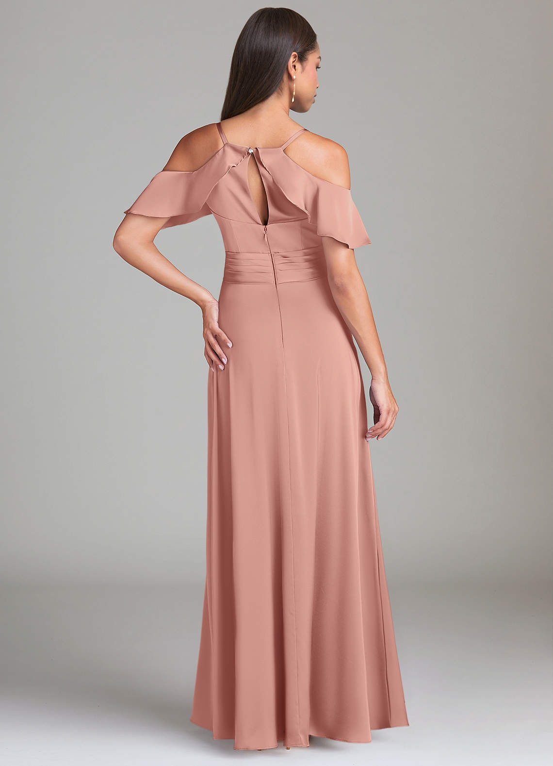 Dakota A-Line V-Neck Stretch Satin Bridesmaid Dress in Rosette