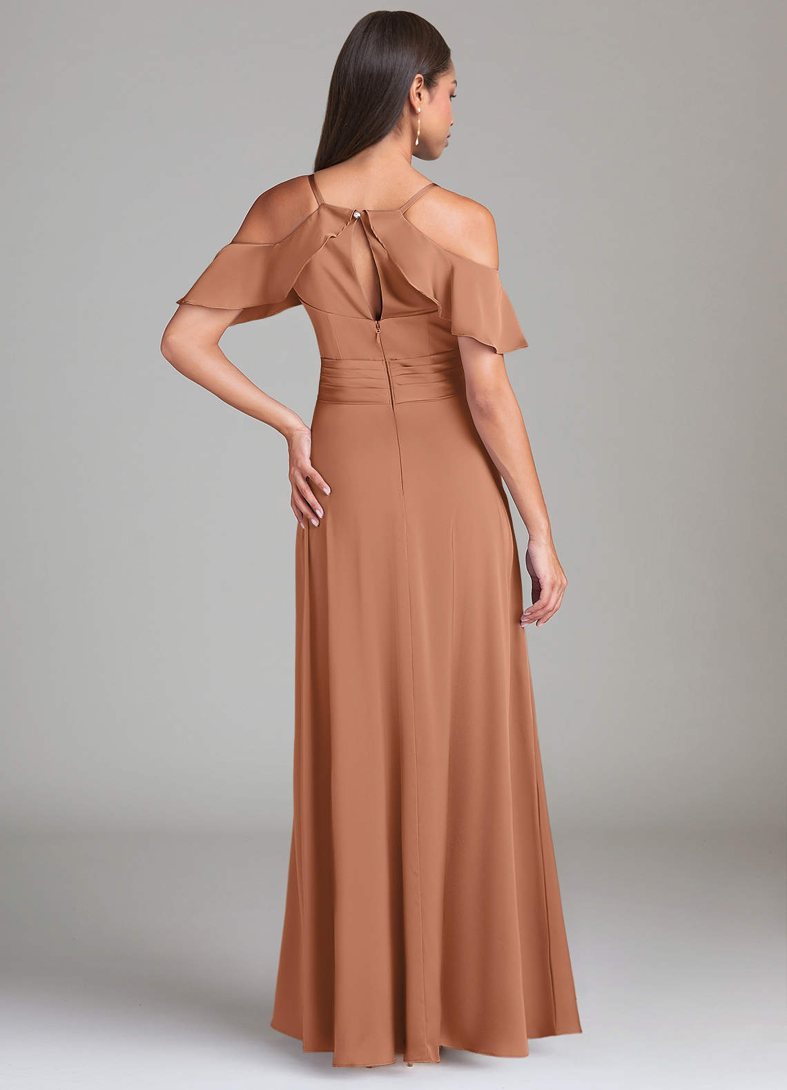 Dakota A-Line V-Neck Stretch Satin Bridesmaid Dress in Bronzer