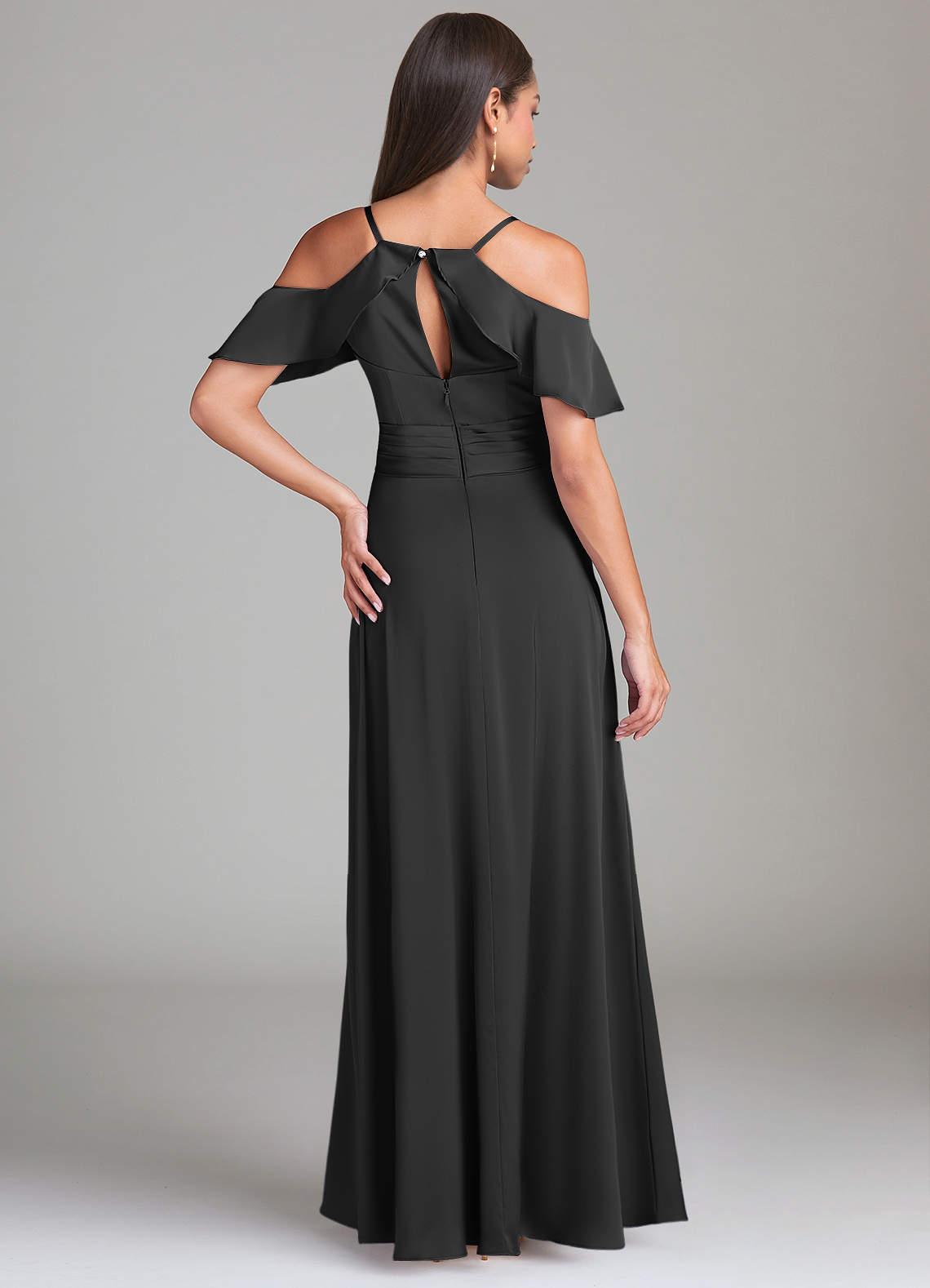 Dakota A-Line V-Neck Stretch Satin Bridesmaid Dress in black