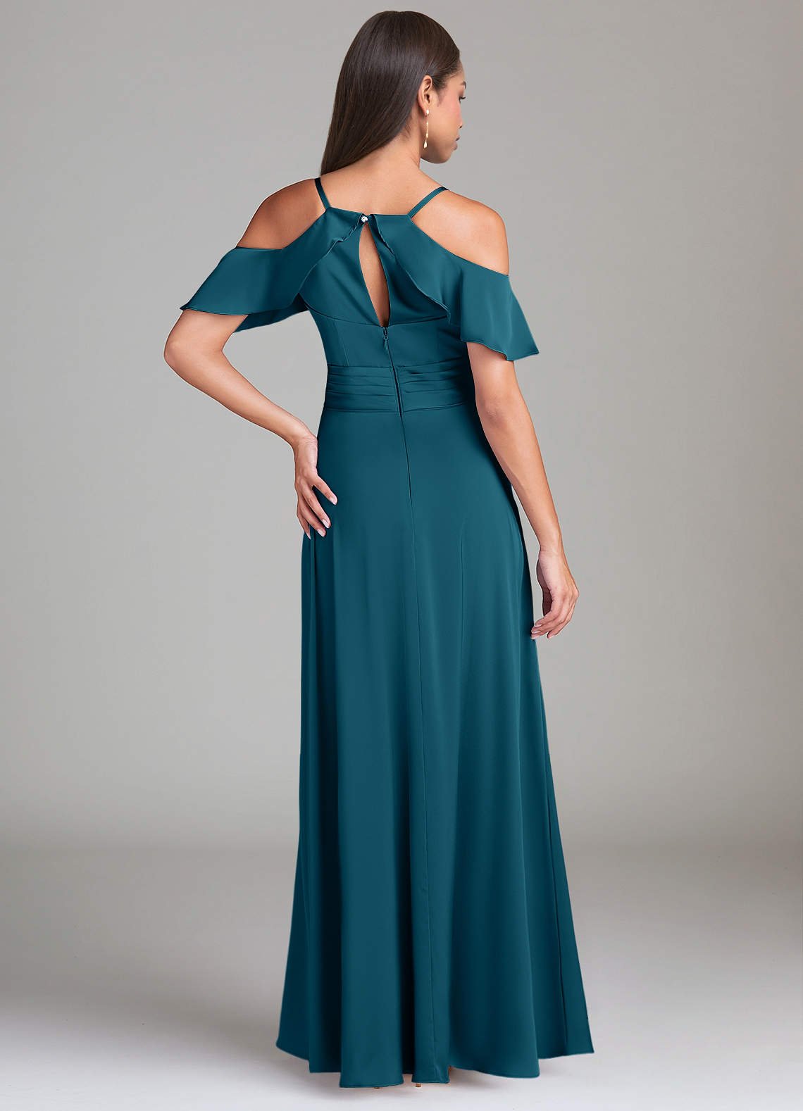 Dakota A-Line V-Neck Stretch Satin Bridesmaid Dress in Ink Blue