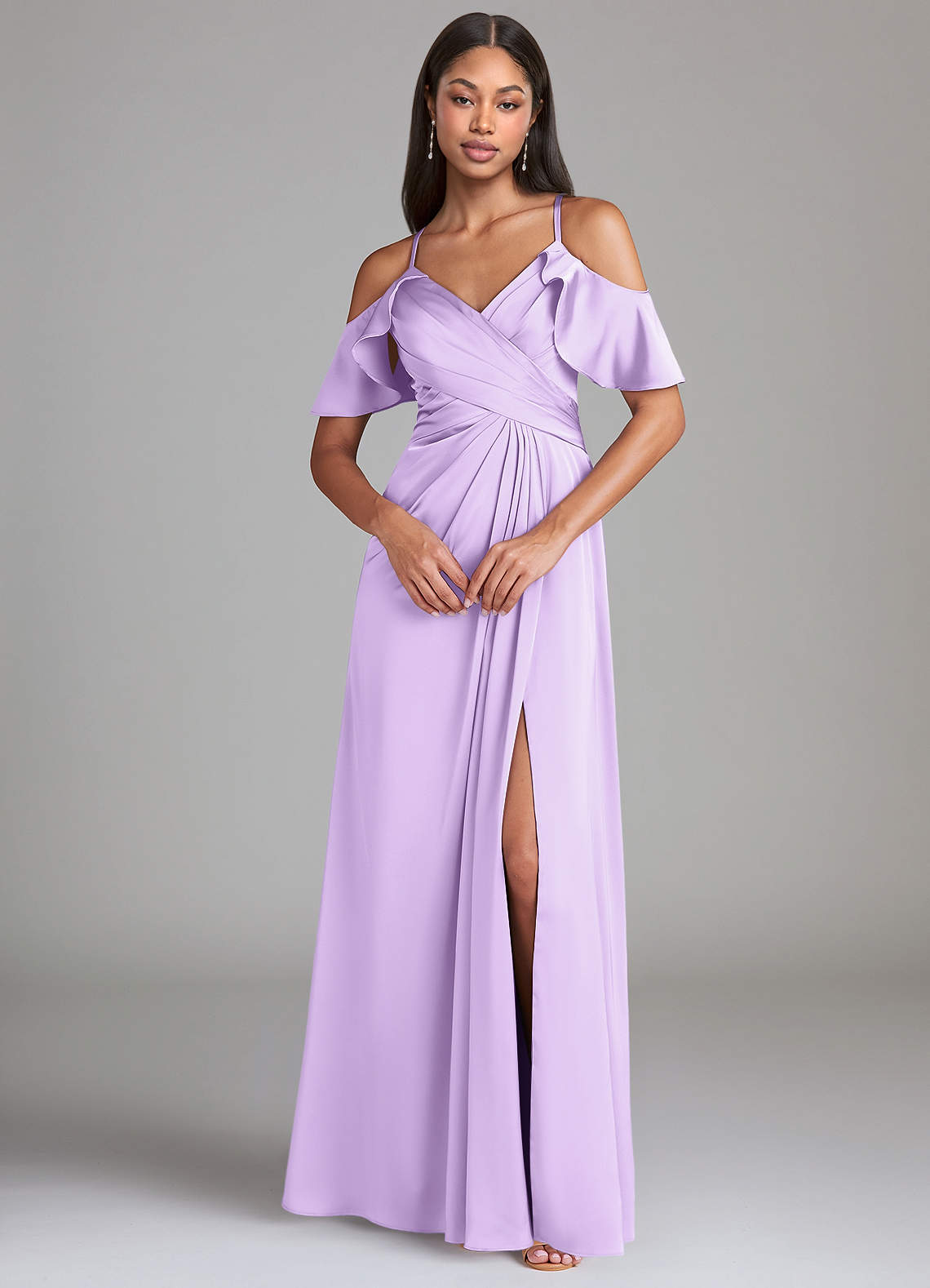 Dakota A-Line V-Neck Stretch Satin Bridesmaid Dress in Lilac