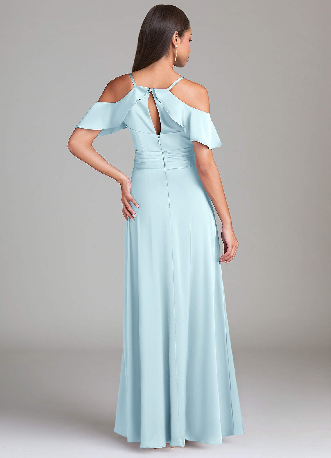 Dakota A-Line V-Neck Stretch Satin Bridesmaid Dress in Cloud Blue