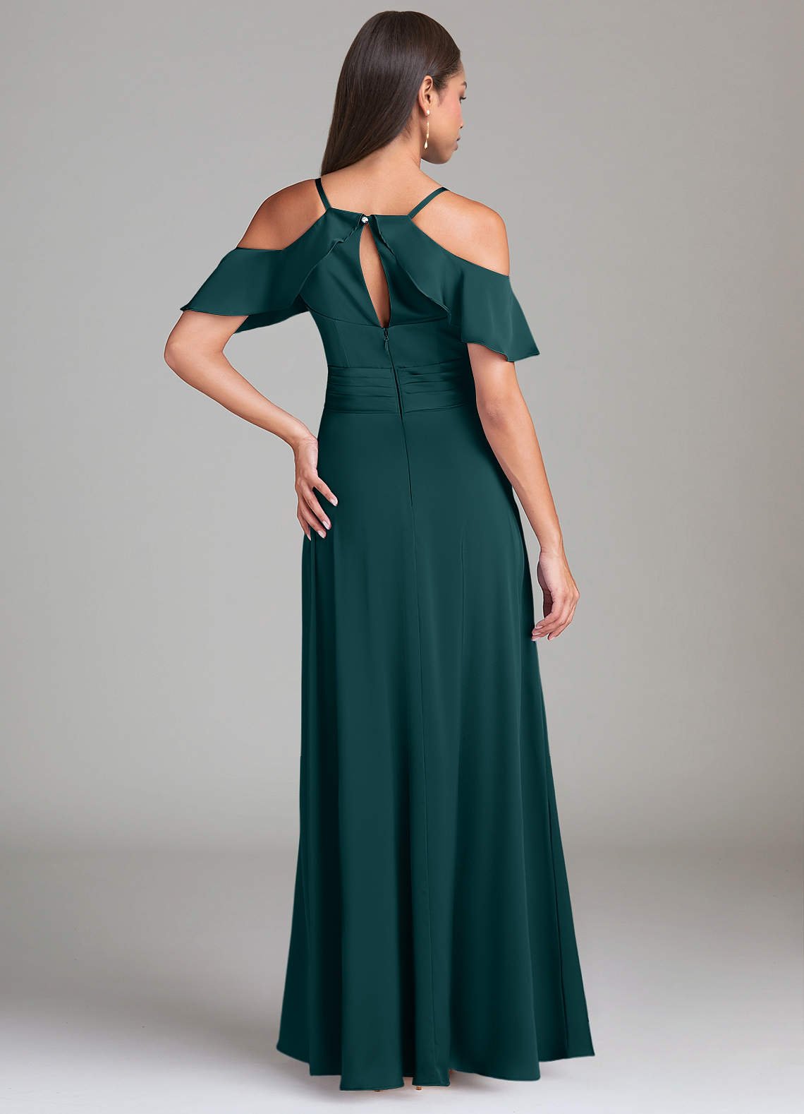 Dakota A-Line V-Neck Stretch Satin Bridesmaid Dress in Pine
