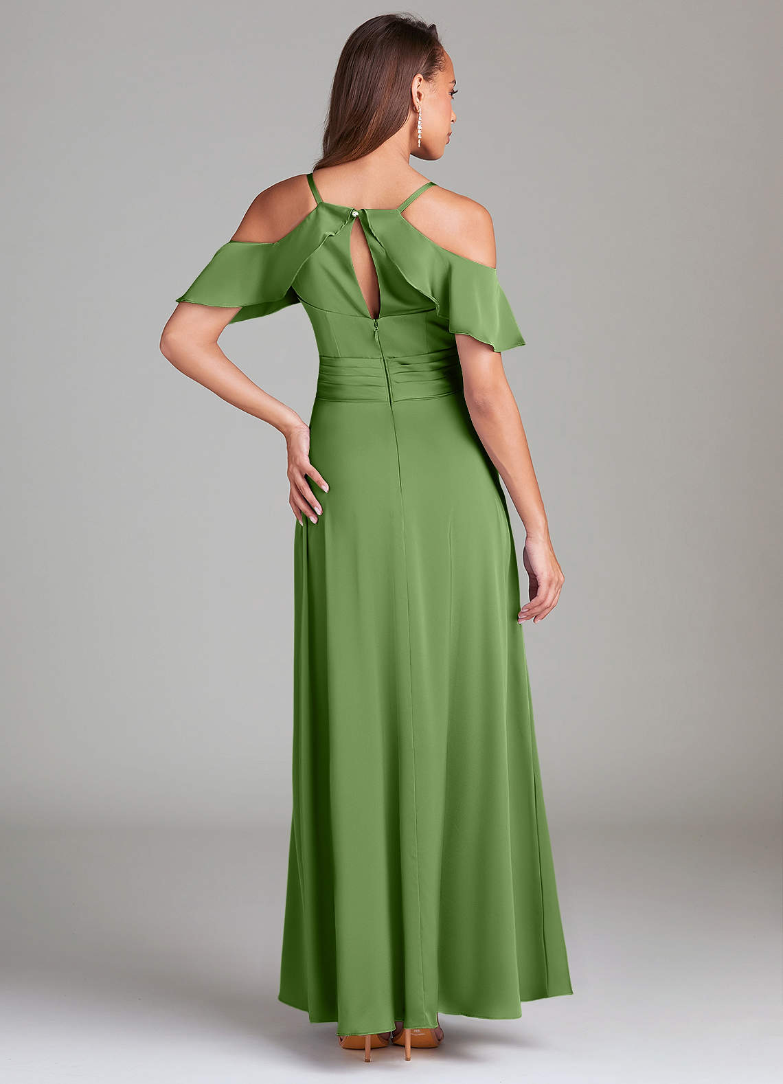 Dakota A-Line V-Neck Stretch Satin Bridesmaid Dress in Basil
