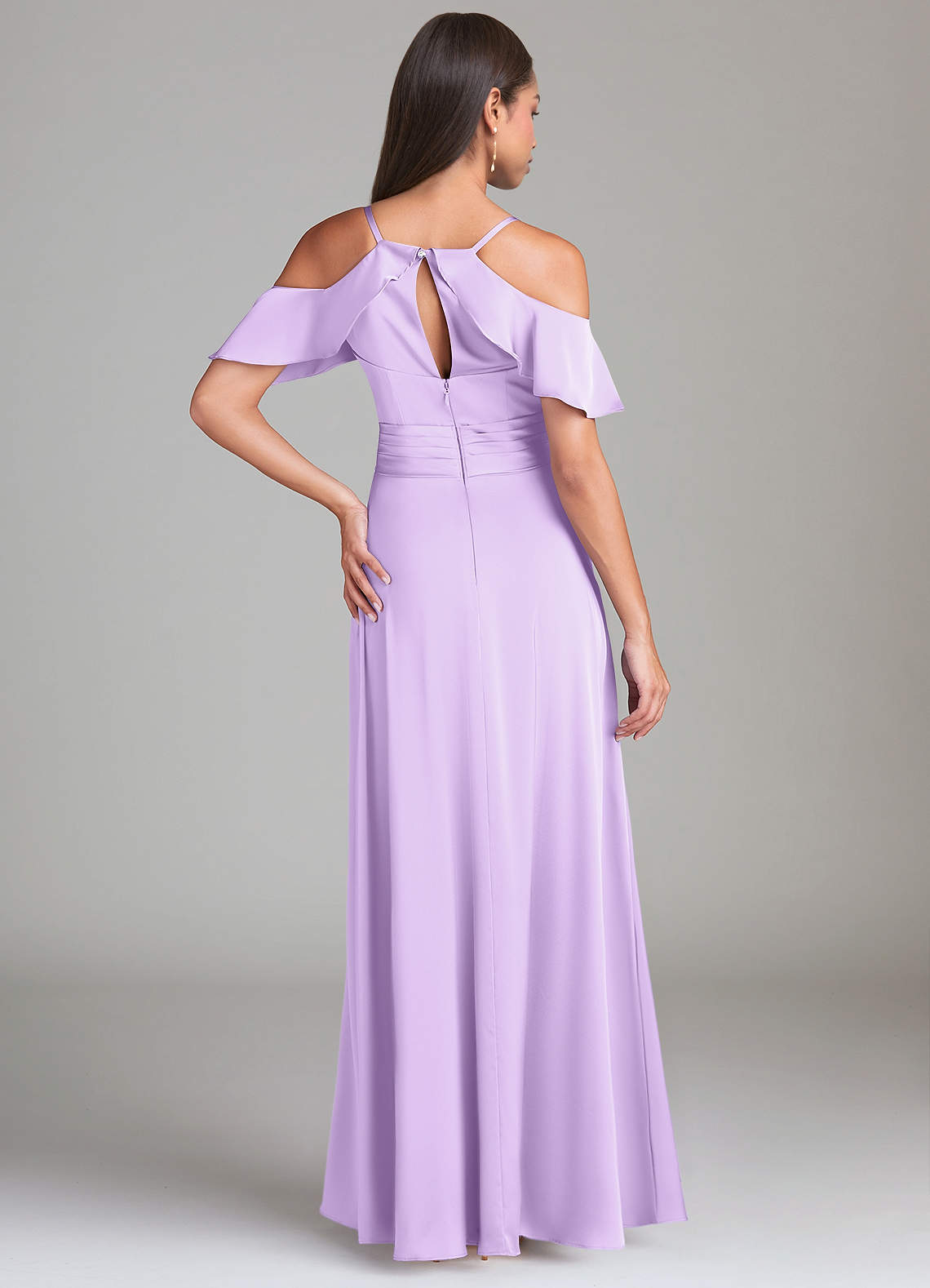 Dakota A-Line V-Neck Stretch Satin Bridesmaid Dress in Lilac