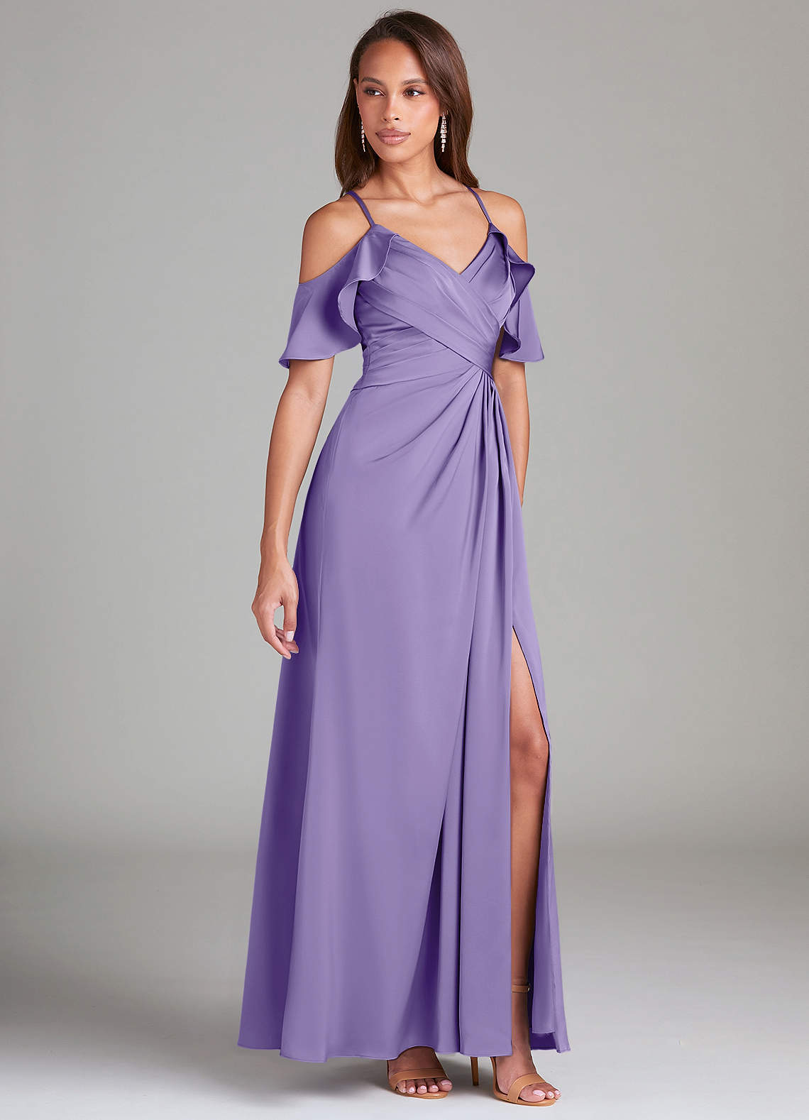 Dakota A-Line V-Neck Stretch Satin Bridesmaid Dress in Tahiti