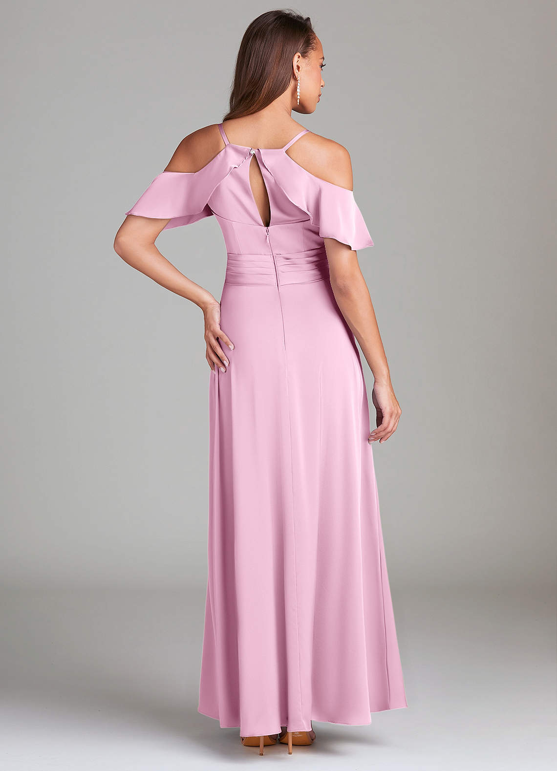 Dakota A-Line V-Neck Stretch Satin Bridesmaid Dress in candy pink