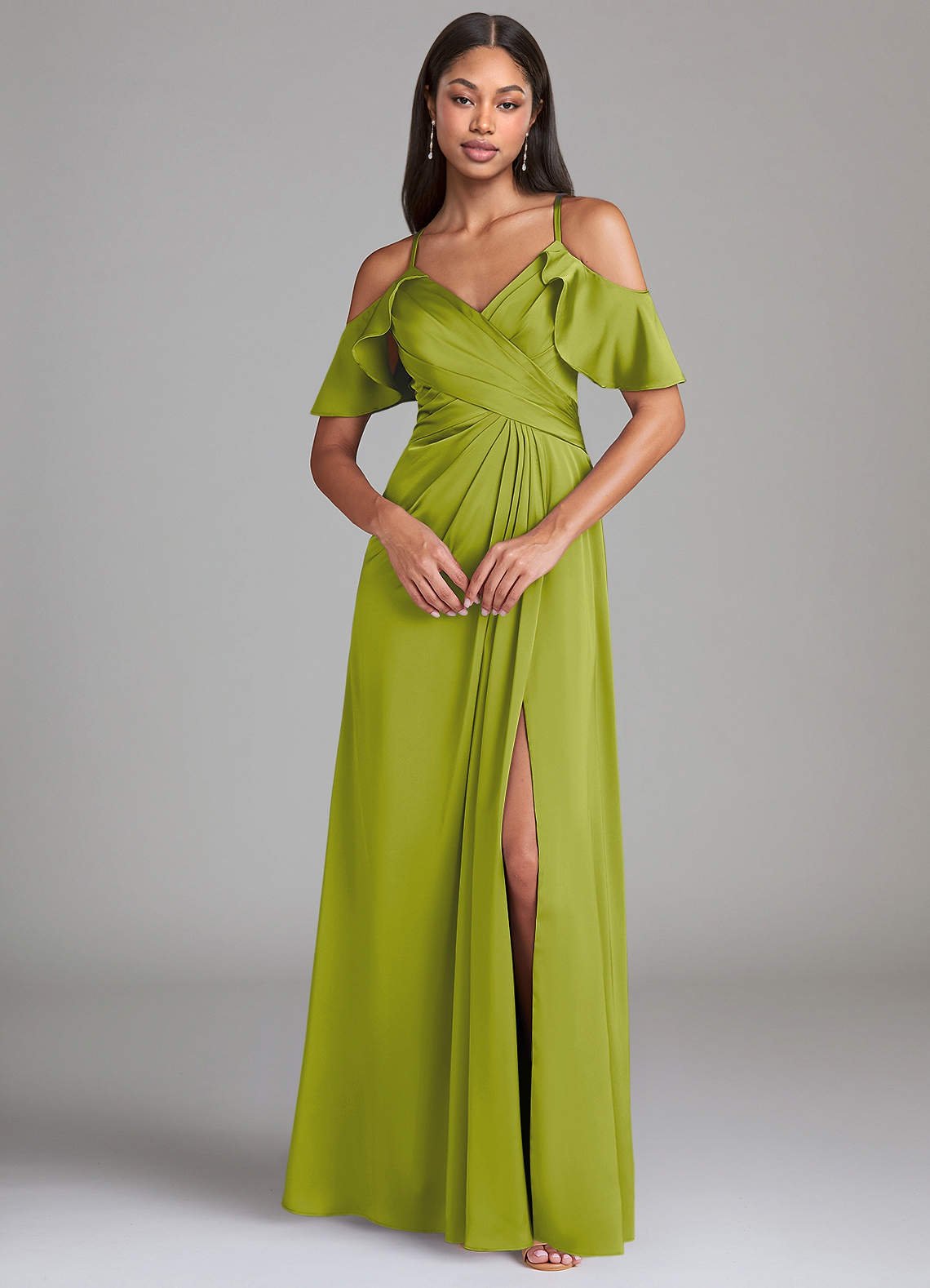 Dakota A-Line V-Neck Stretch Satin Bridesmaid Dress in Lemongrass